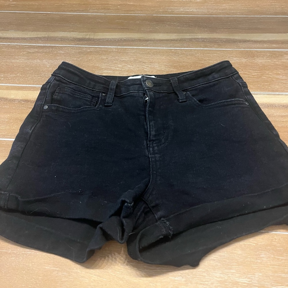 REQ Black High Rise Cuff Denim Shorts